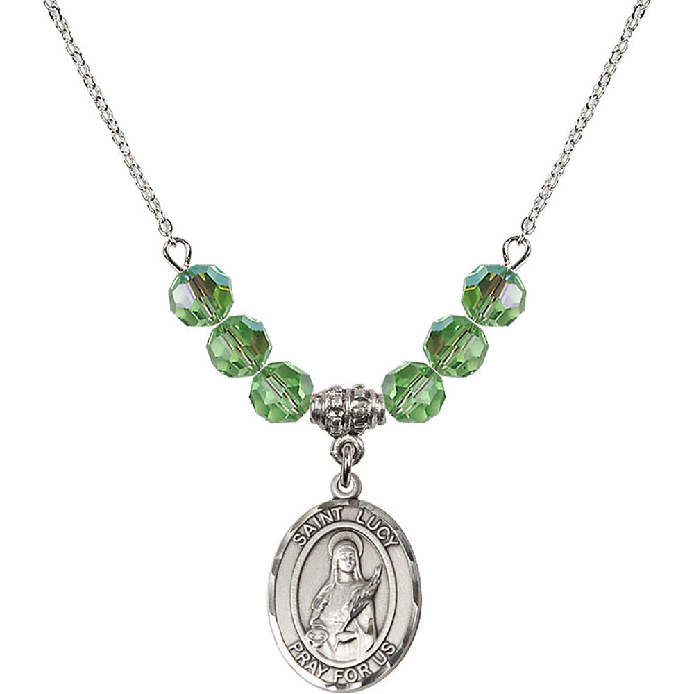 Sterling Silver Saint Lucy Birthstone Necklace with Peridot Beads - 8422