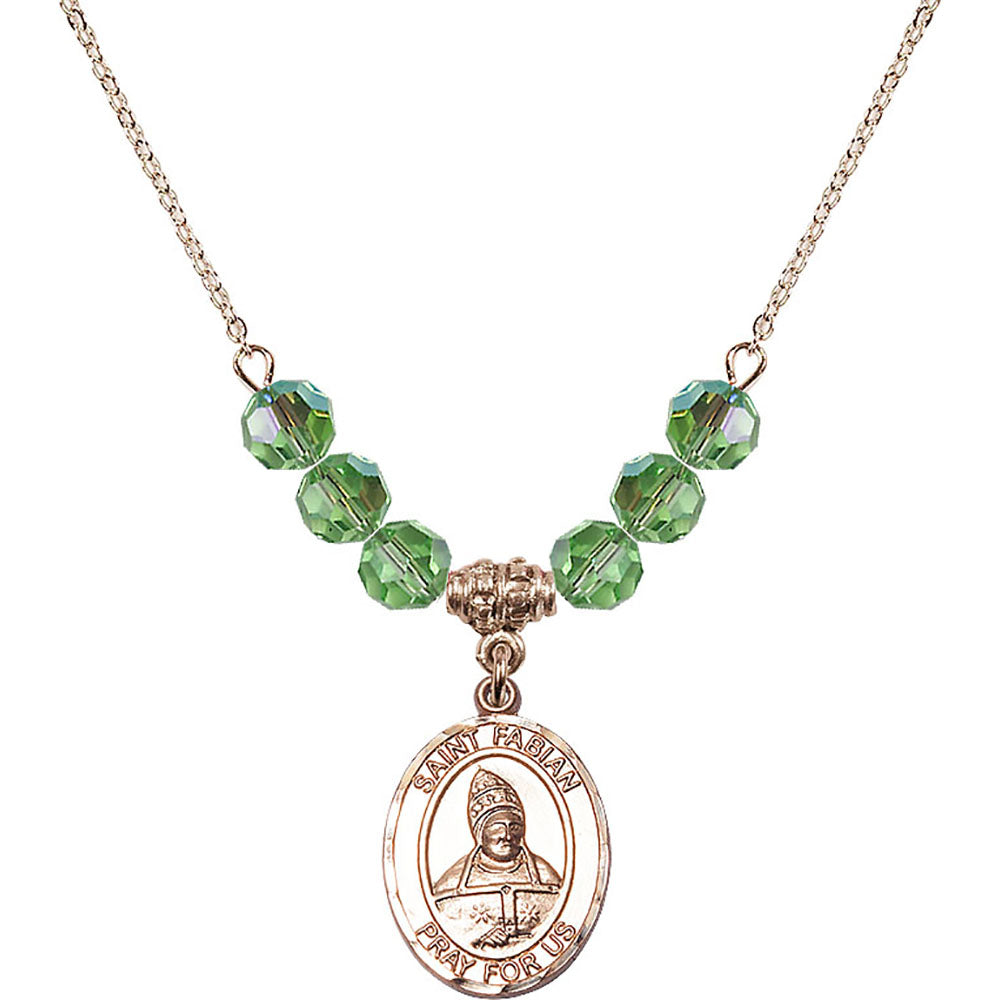 14kt Gold Filled Saint Fabian Birthstone Necklace with Peridot Beads - 8427