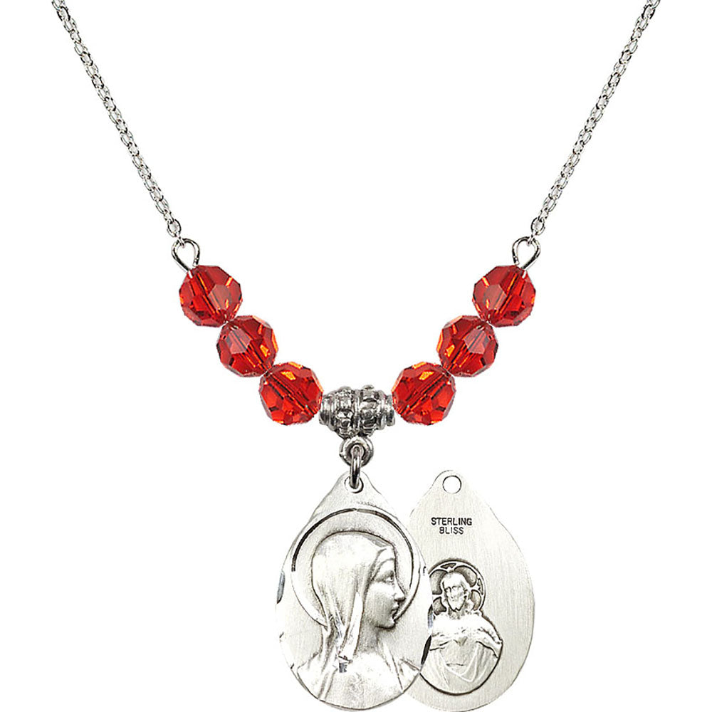 Sterling Silver Sorrowful Mother Birthstone Necklace with Ruby Beads - 0599
