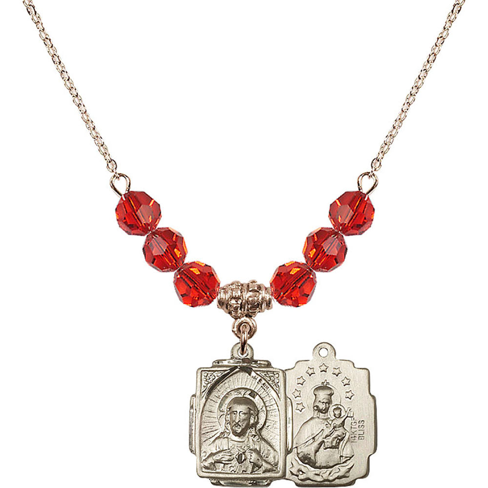 14kt Gold Filled Scapular Birthstone Necklace with Ruby Beads - 0804