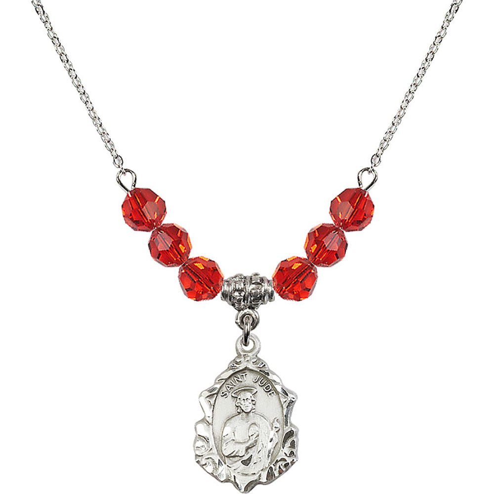 Sterling Silver Saint Jude Birthstone Necklace with Ruby Beads - 0822