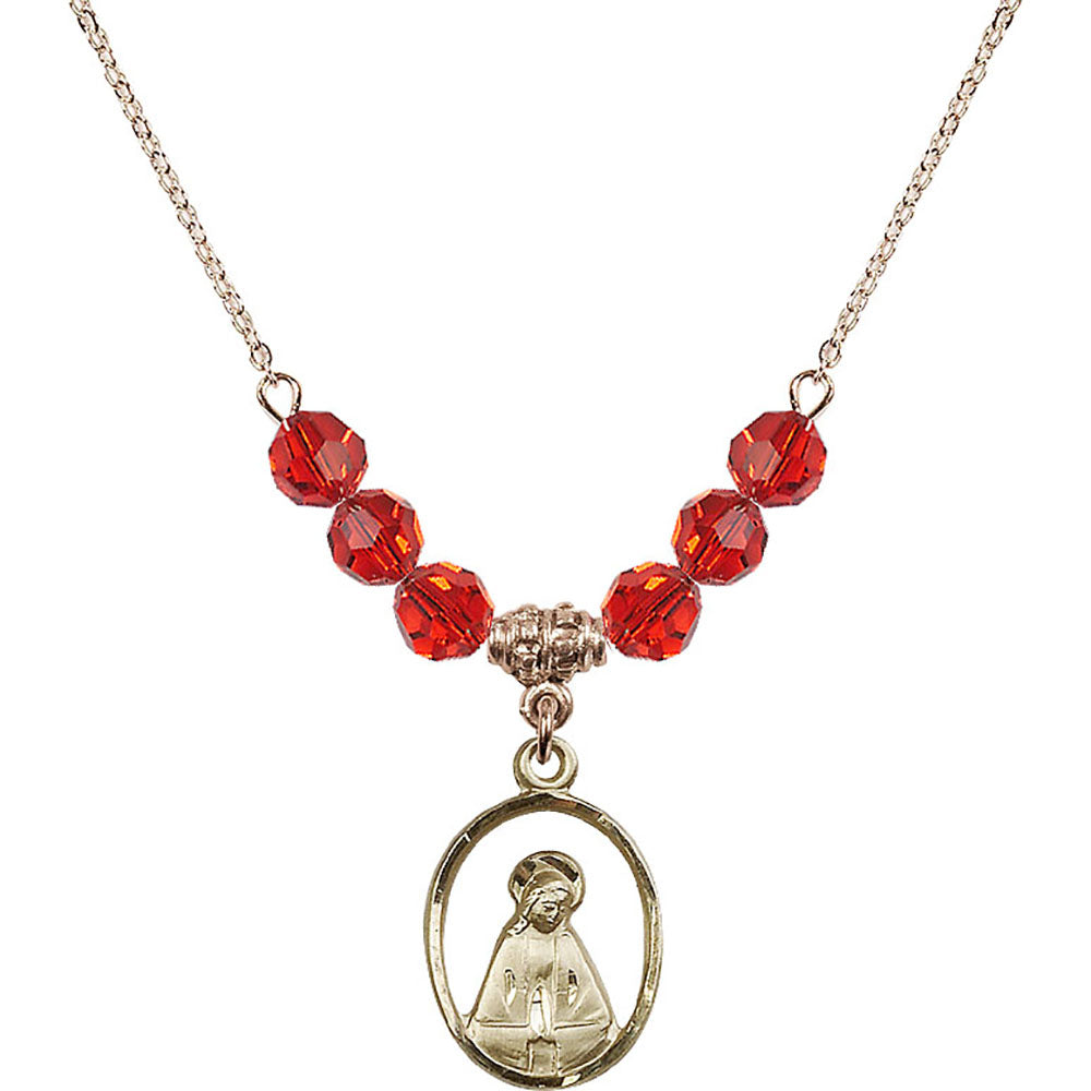 14kt Gold Filled Madonna Birthstone Necklace with Ruby Beads - 1626