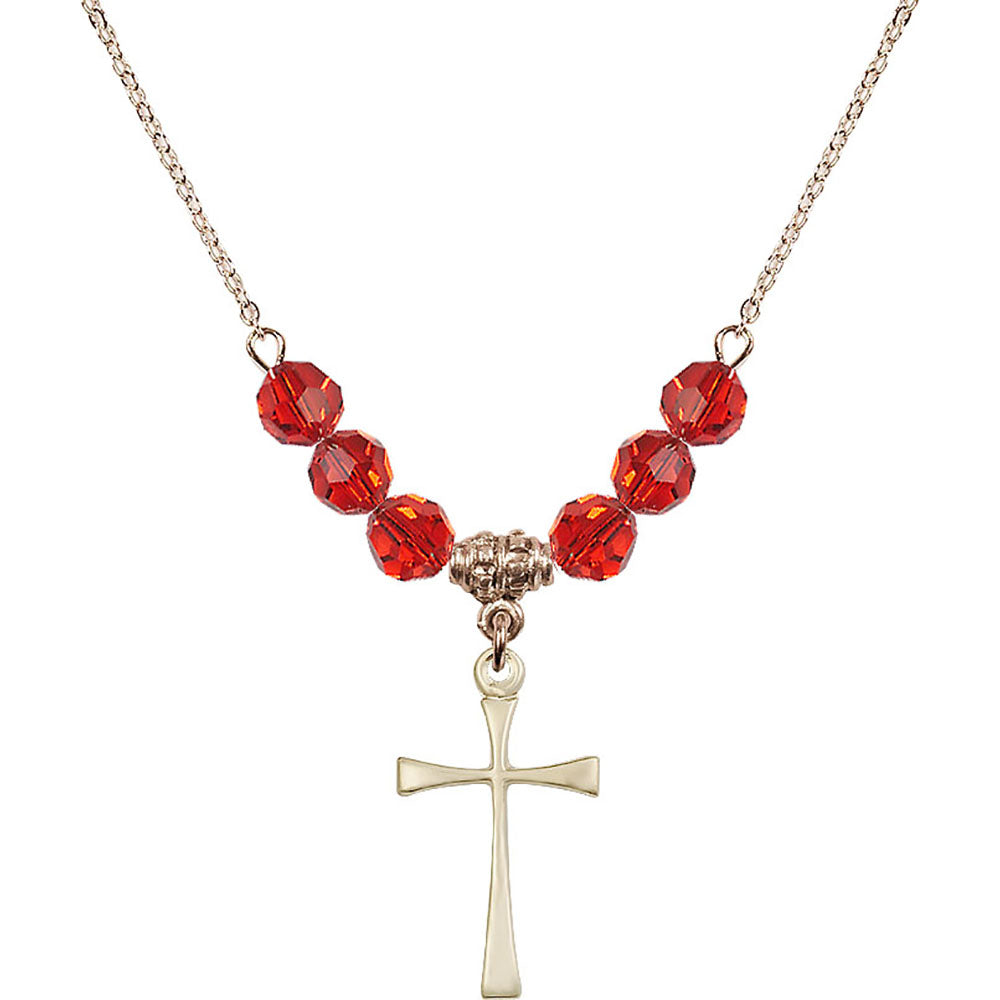 14kt Gold Filled Maltese Cross Birthstone Necklace with Ruby Beads - 1870