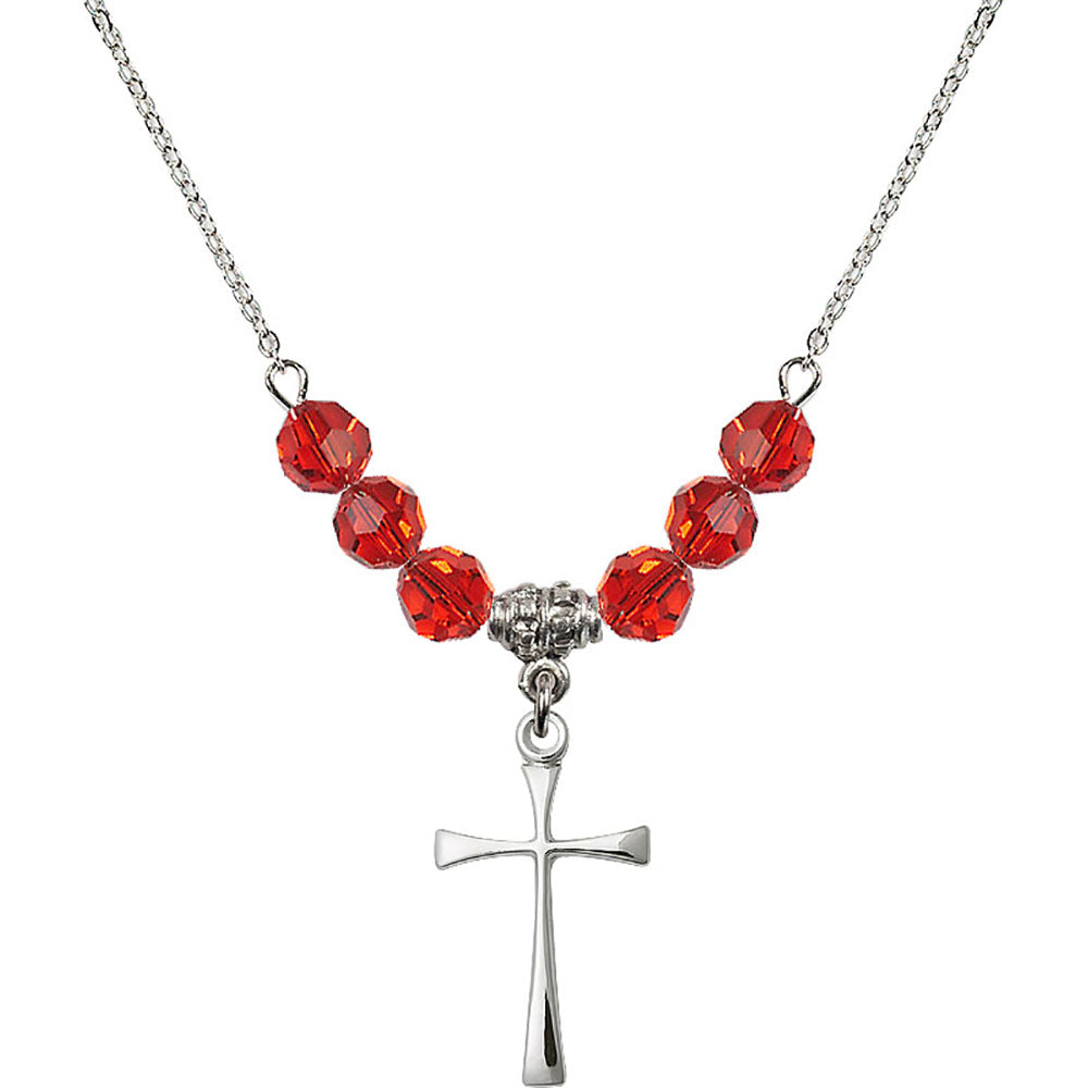 Sterling Silver Maltese Cross Birthstone Necklace with Ruby Beads - 1870