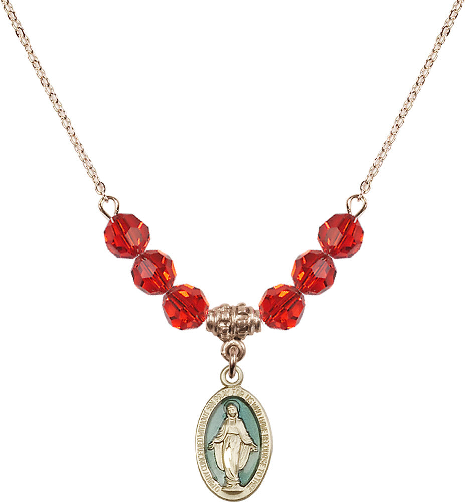 14kt Gold Filled Miraculous Birthstone Necklace with Ruby Beads - 4122