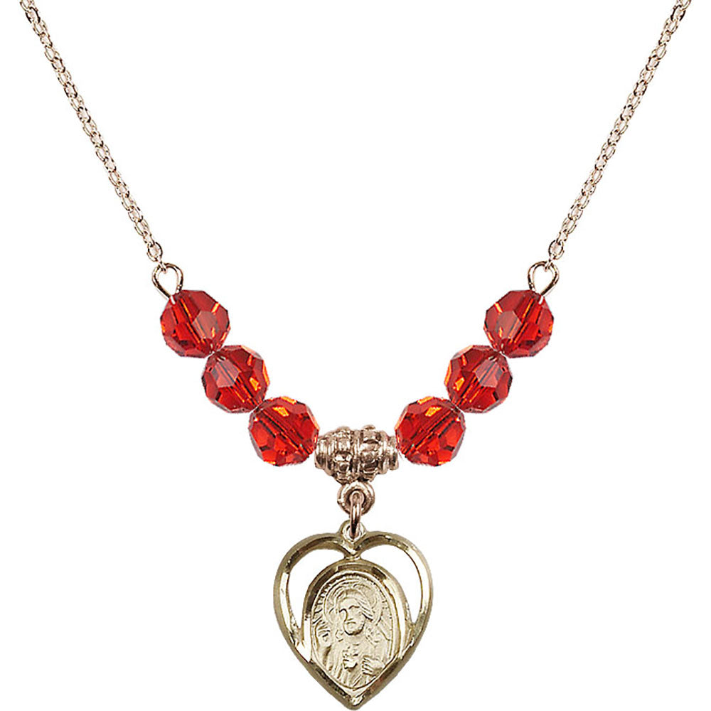 14kt Gold Filled Scapular Birthstone Necklace with Ruby Beads - 4126