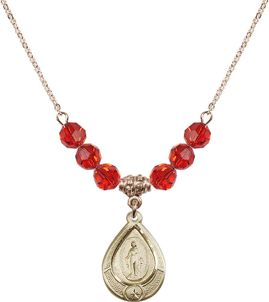 14kt Gold Filled Miraculous Birthstone Necklace with Ruby Beads - 4144