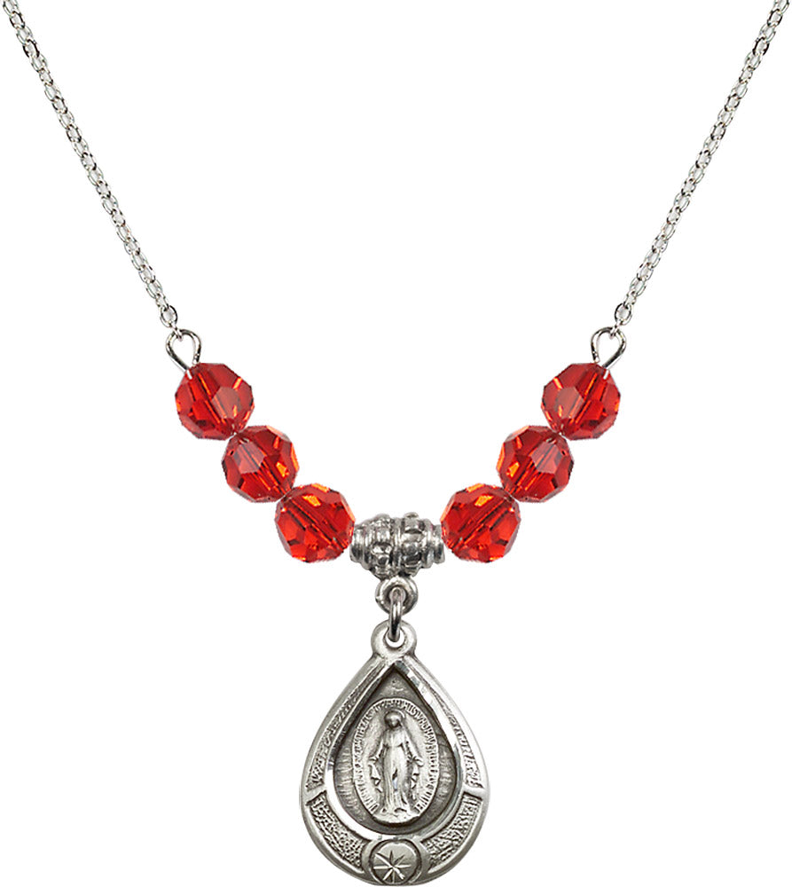 Sterling Silver Miraculous Birthstone Necklace with Ruby Beads - 4144