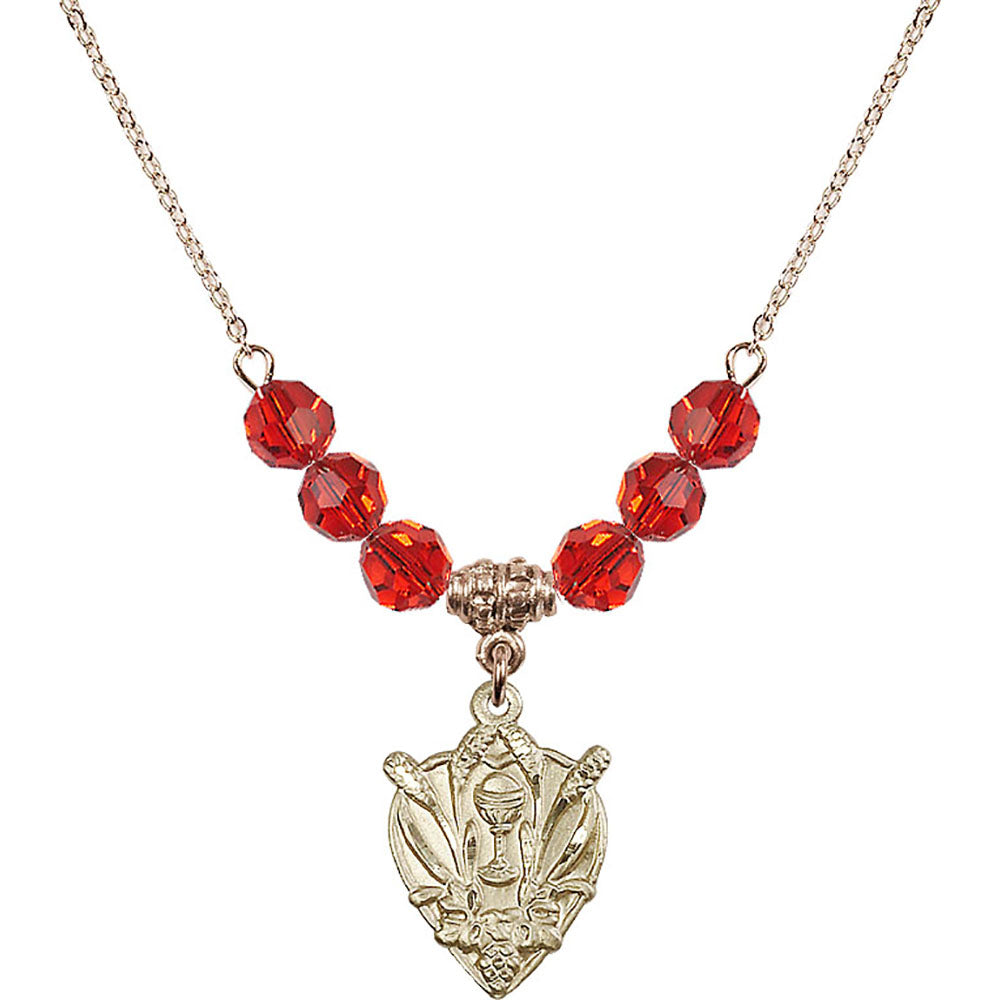 14kt Gold Filled Communion Birthstone Necklace with Ruby Beads - 4200