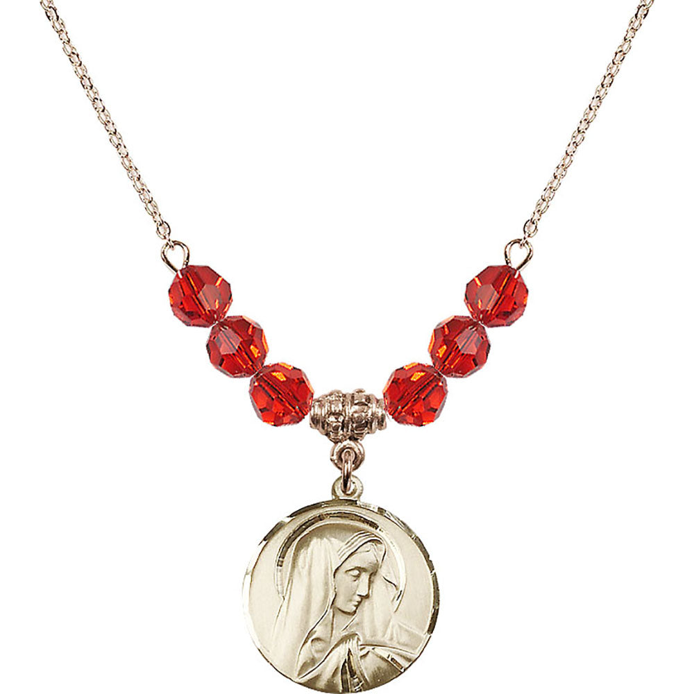 14kt Gold Filled Sorrowful Mother Birthstone Necklace with Ruby Beads - 4249