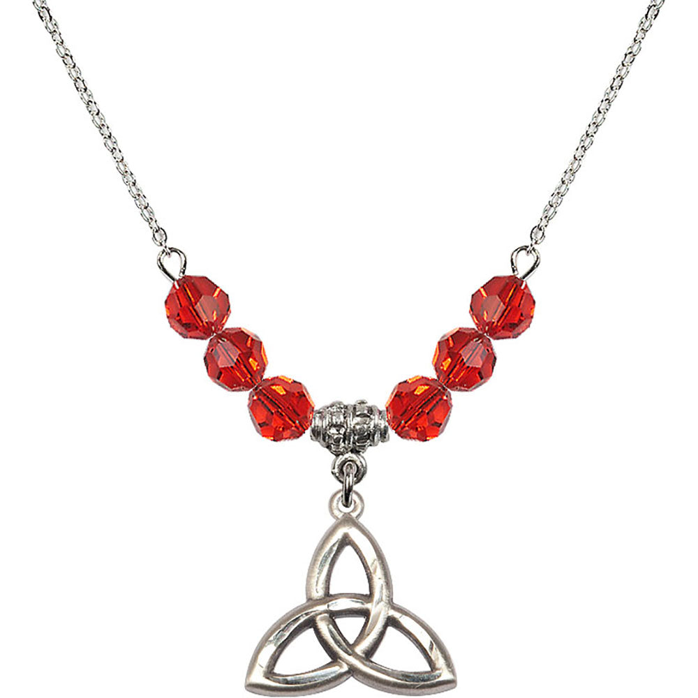 Sterling Silver Trinity Irish Knot Birthstone Necklace with Ruby Beads - 5101