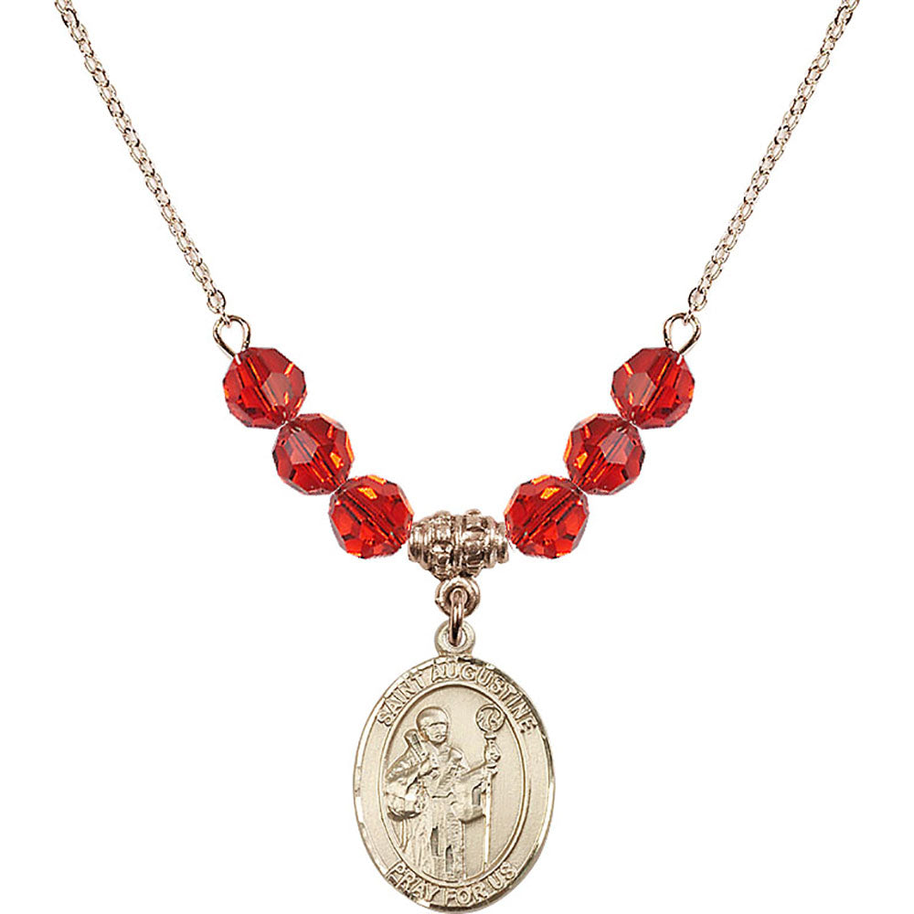 14kt Gold Filled Saint Augustine Birthstone Necklace with Ruby Beads - 8007