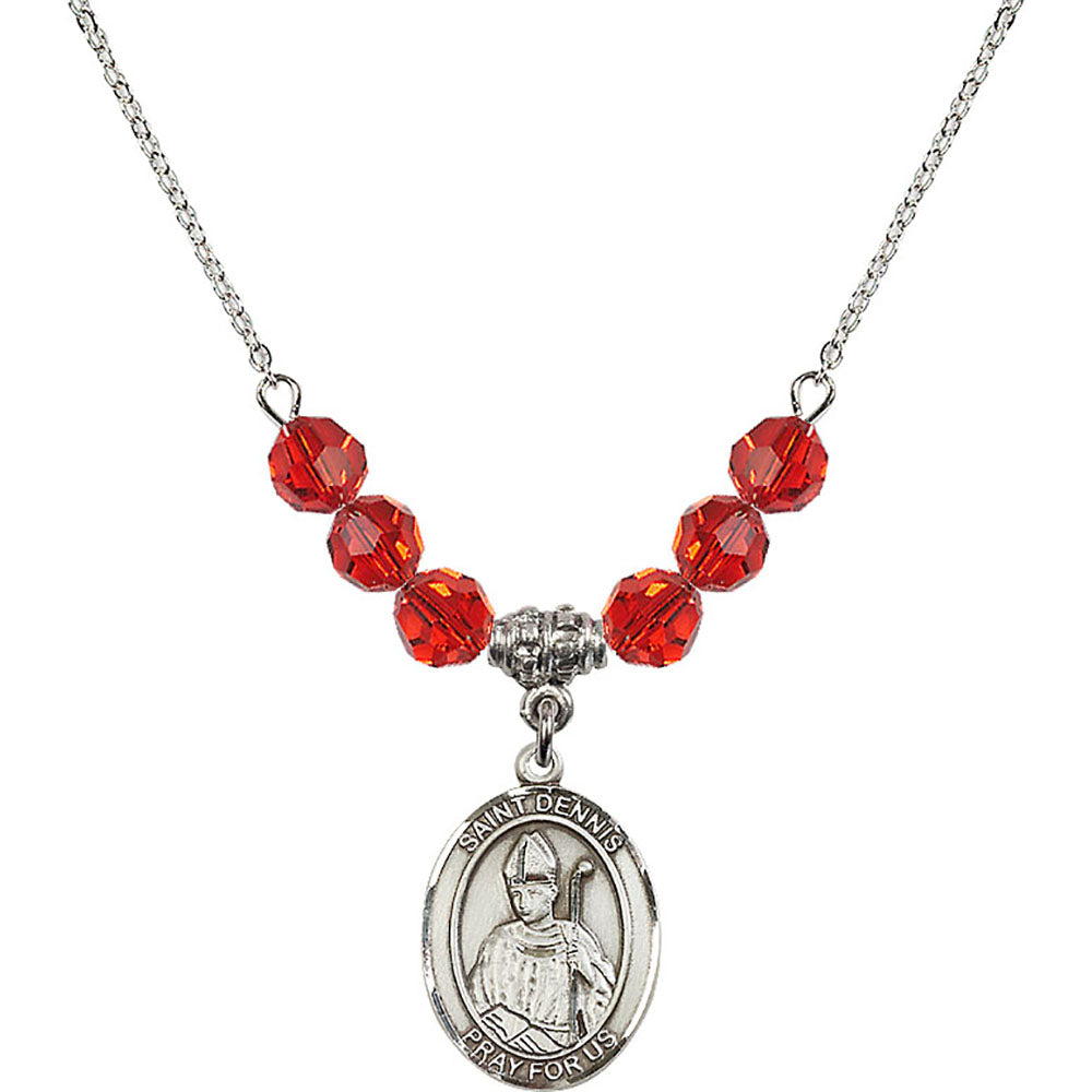 Sterling Silver Saint Dennis Birthstone Necklace with Ruby Beads - 8025