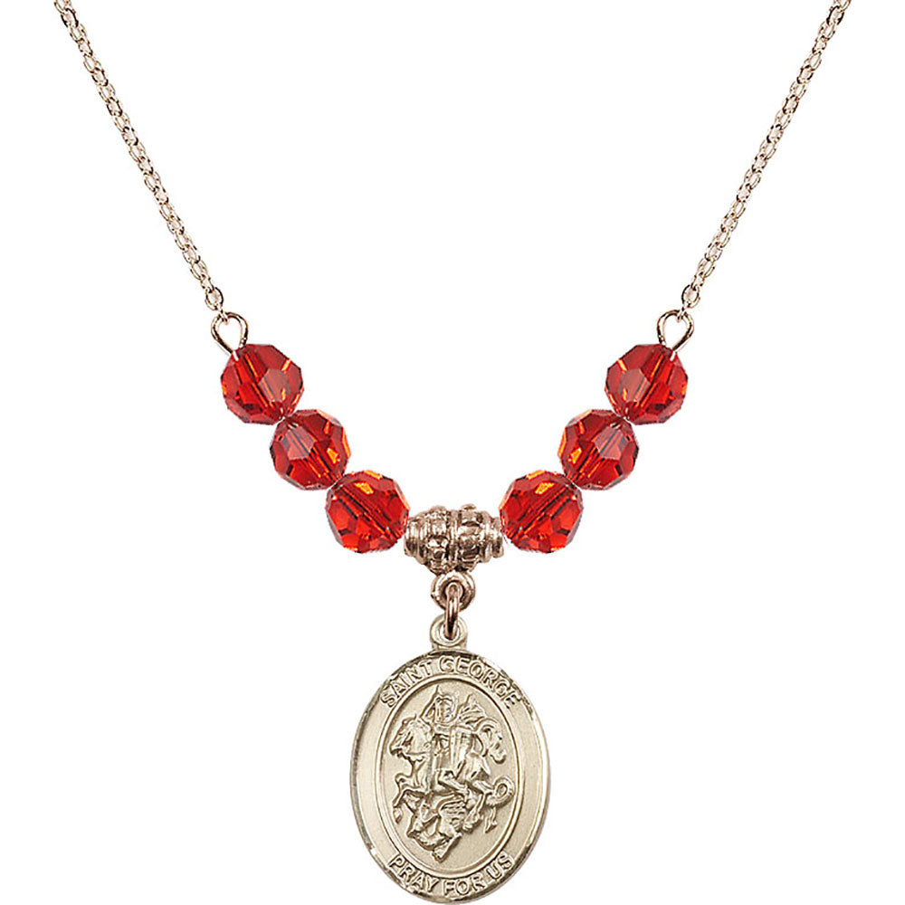 14kt Gold Filled Saint George Birthstone Necklace with Ruby Beads - 8040