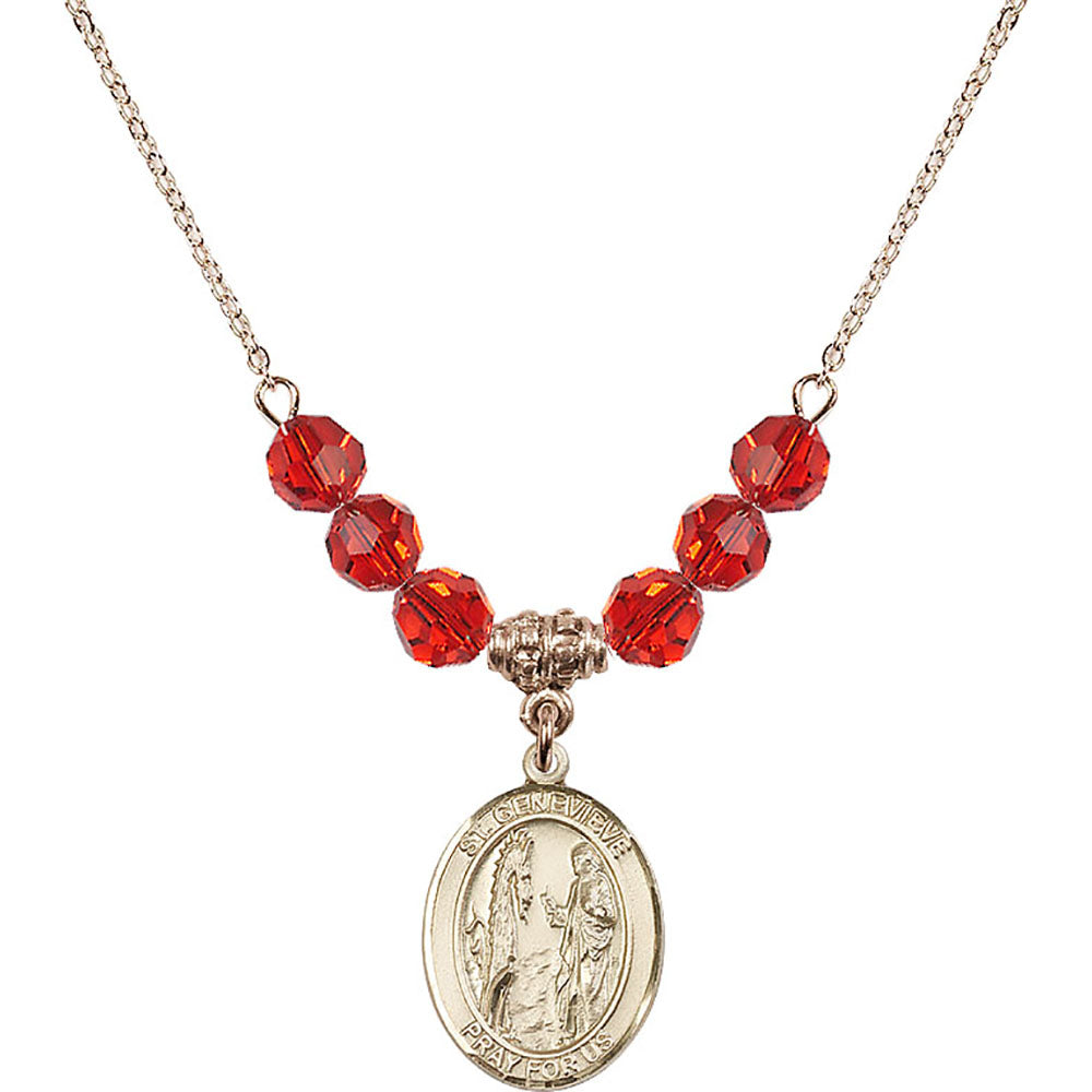 14kt Gold Filled Saint Genevieve Birthstone Necklace with Ruby Beads - 8041
