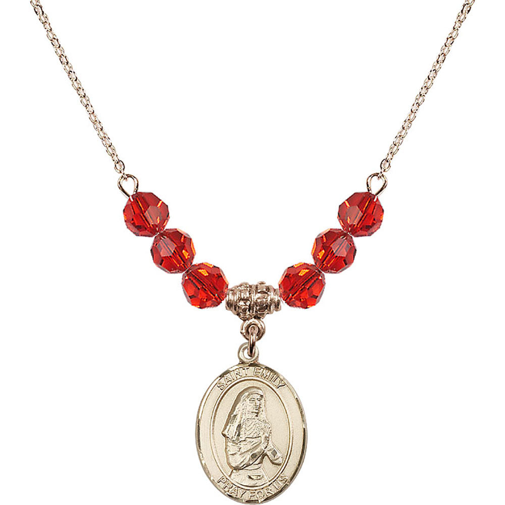 14kt Gold Filled Saint Emily de Vialar Birthstone Necklace with Ruby Beads - 8047