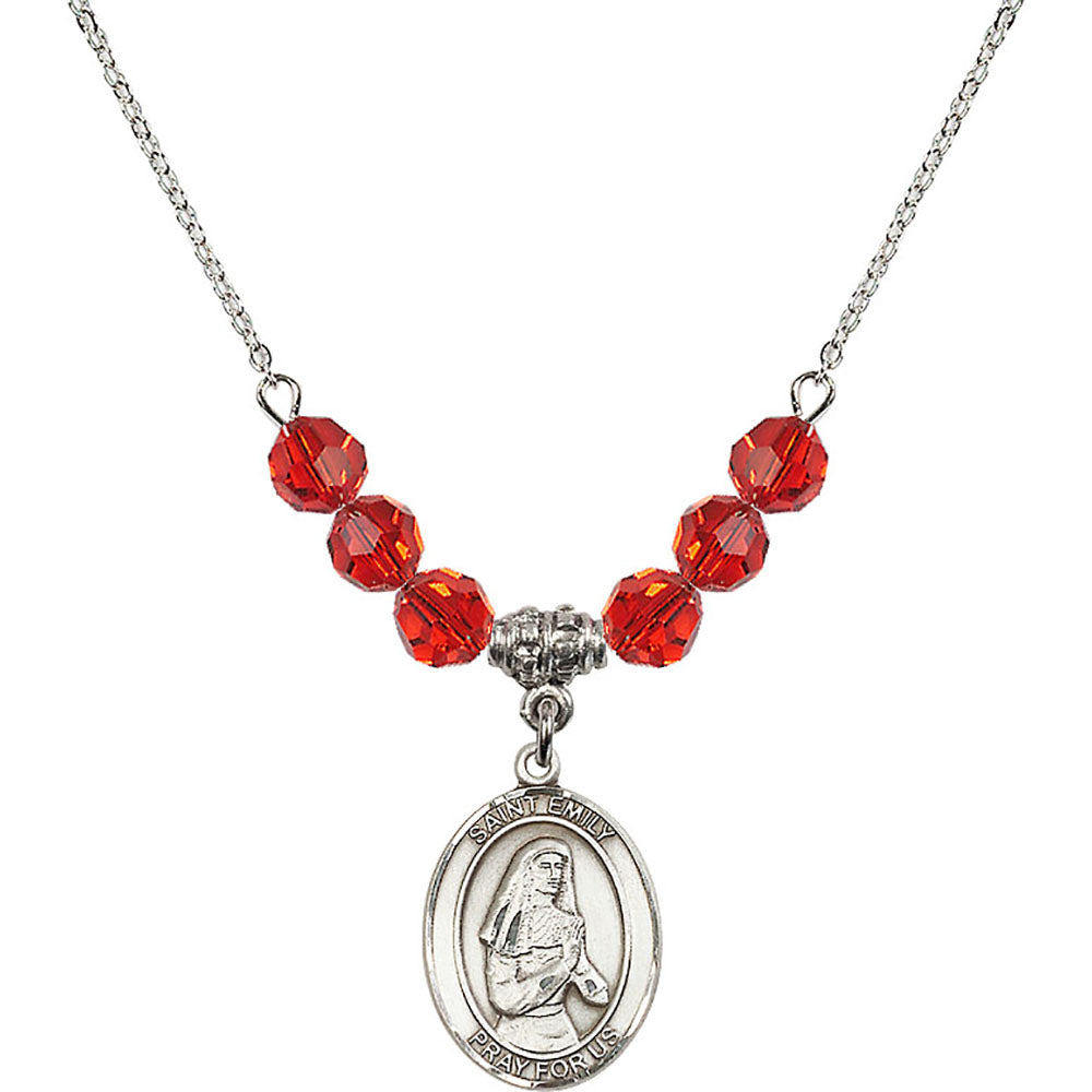 Sterling Silver Saint Emily de Vialar Birthstone Necklace with Ruby Beads - 8047