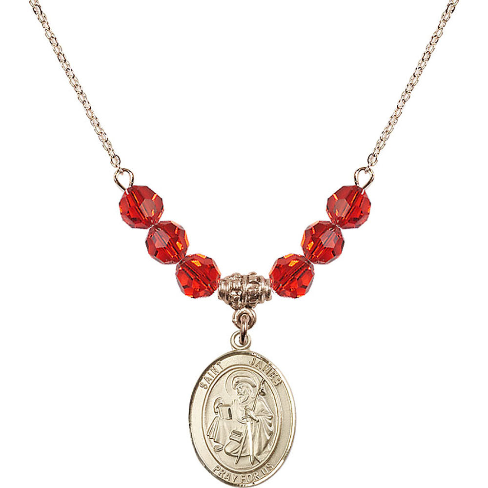 14kt Gold Filled Saint James the Greater Birthstone Necklace with Ruby Beads - 8050