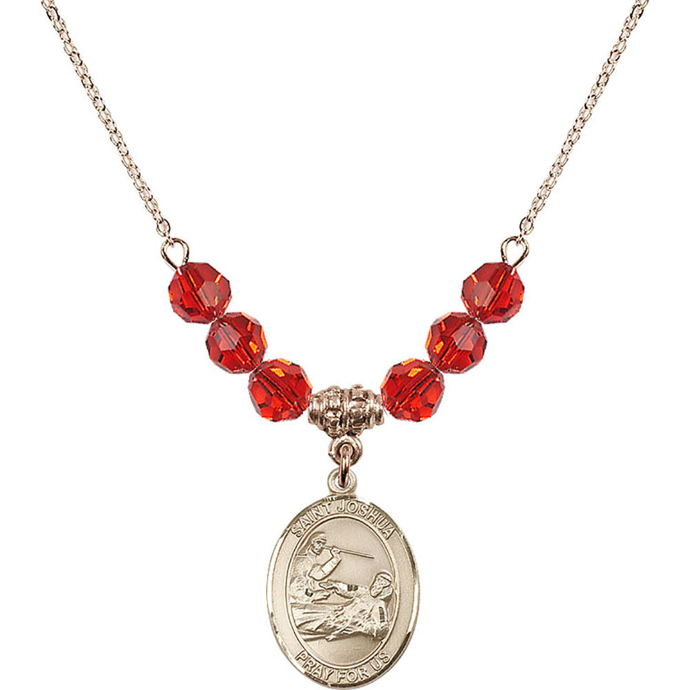 14kt Gold Filled Saint Joshua Birthstone Necklace with Ruby Beads - 8059