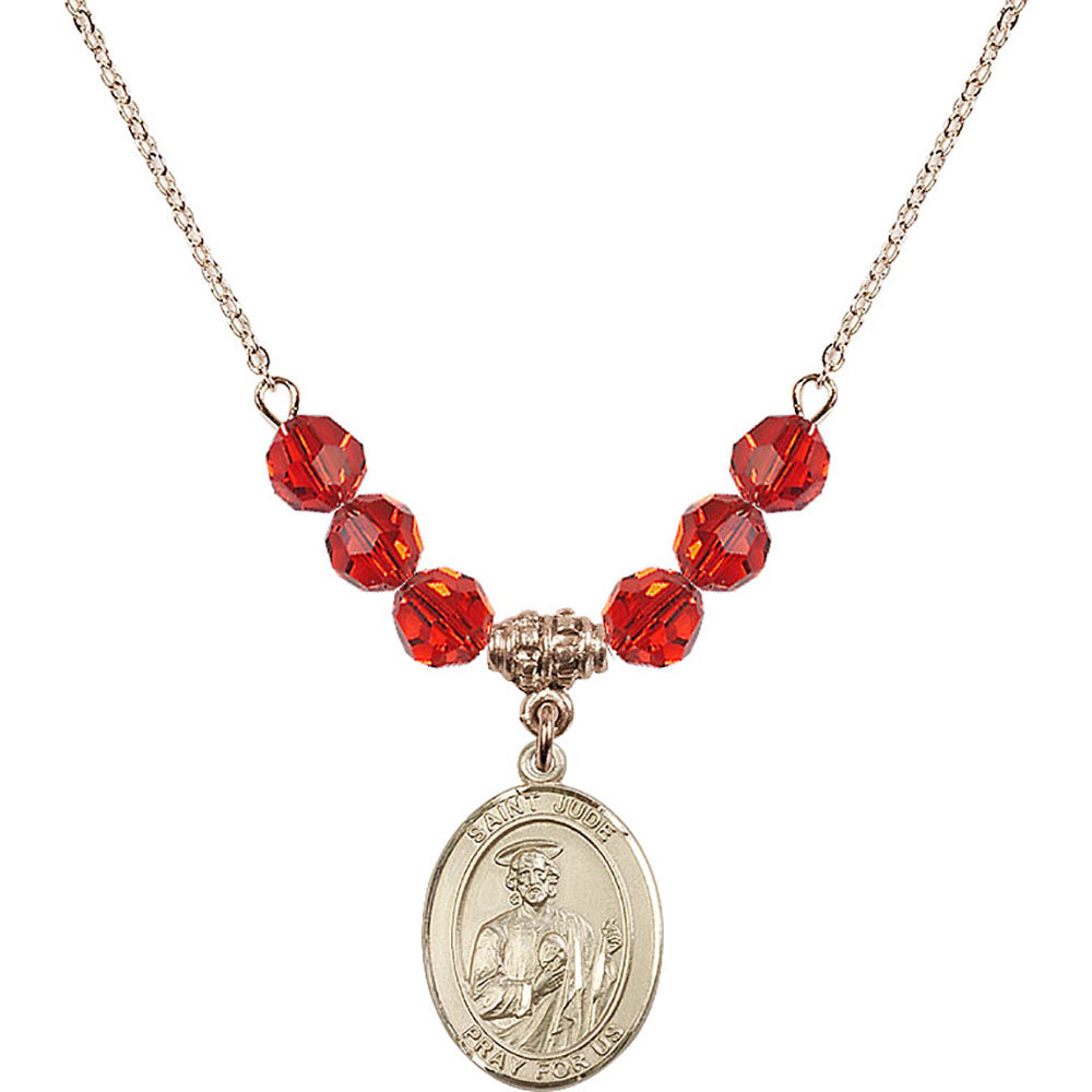 14kt Gold Filled Saint Jude Thaddeus Birthstone Necklace with Ruby Beads - 8060