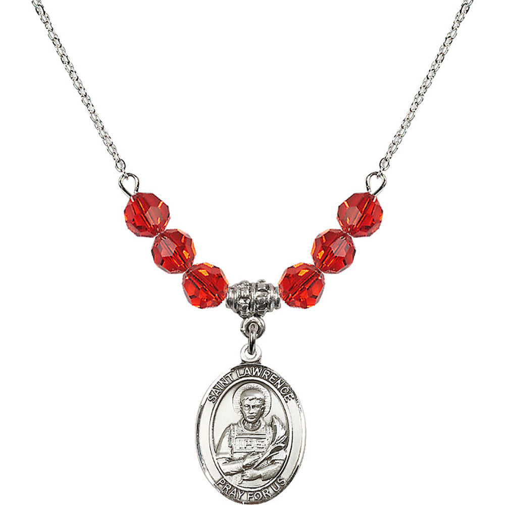 Sterling Silver Saint Lawrence Birthstone Necklace with Ruby Beads - 8063