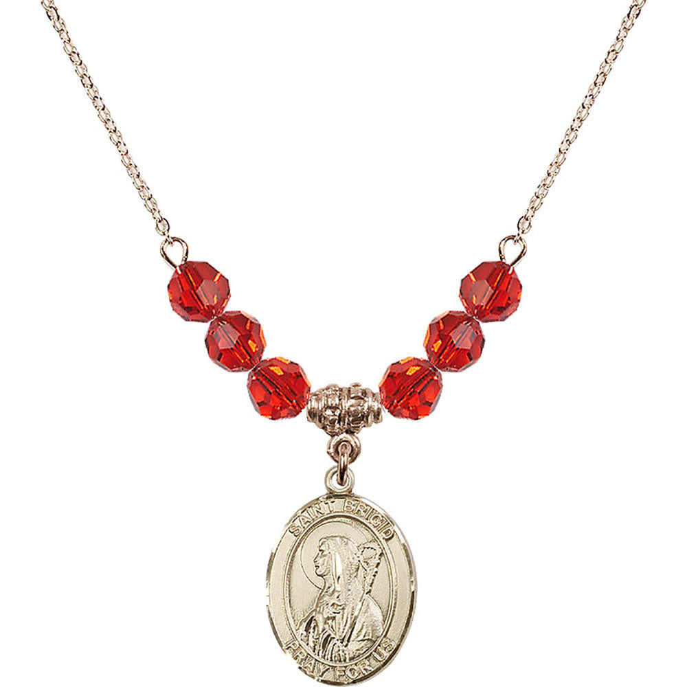 14kt Gold Filled Saint Brigid of Ireland Birthstone Necklace with Ruby Beads - 8123