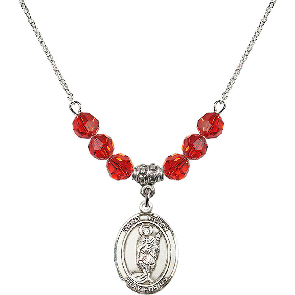 Sterling Silver Saint Victor of Marseilles Birthstone Necklace with Ruby Beads - 8223