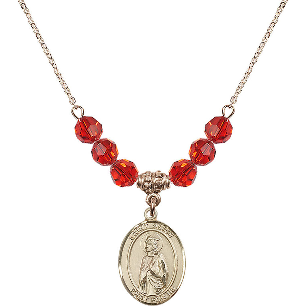 14kt Gold Filled Saint Alice Birthstone Necklace with Ruby Beads - 8248