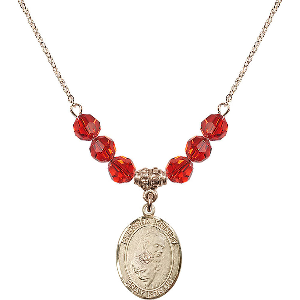 14kt Gold Filled Blessed Trinity Birthstone Necklace with Ruby Beads - 8249