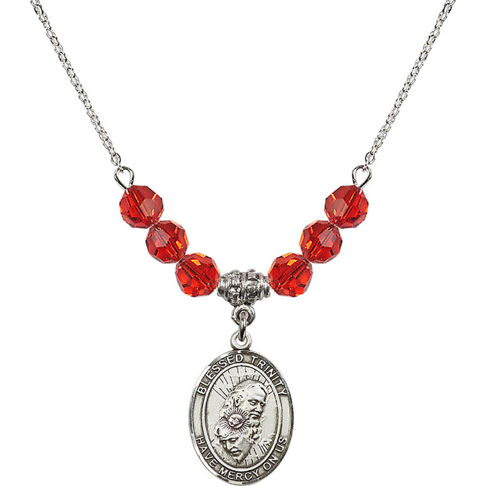 Sterling Silver Blessed Trinity Birthstone Necklace with Ruby Beads - 8249