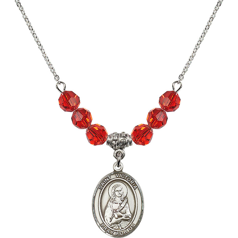 Sterling Silver Saint Victoria Birthstone Necklace with Ruby Beads - 8253