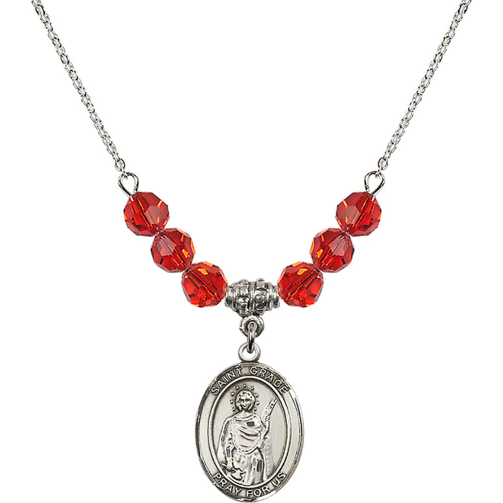 Sterling Silver Saint Grace Birthstone Necklace with Ruby Beads - 8255