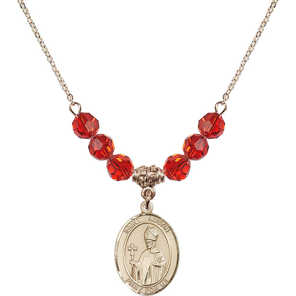 14kt Gold Filled Saint Austin Birthstone Necklace with Ruby Beads - 8256