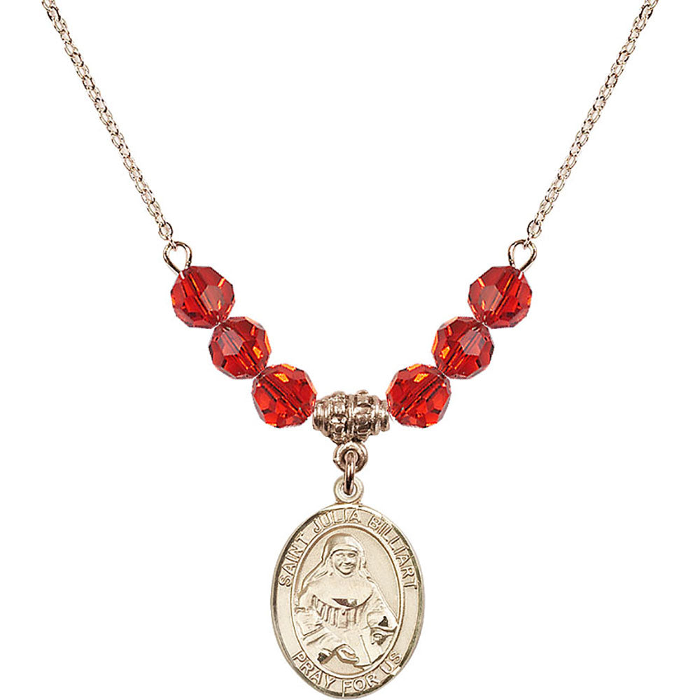 14kt Gold Filled Saint Julia Billiart Birthstone Necklace with Ruby Beads - 8267