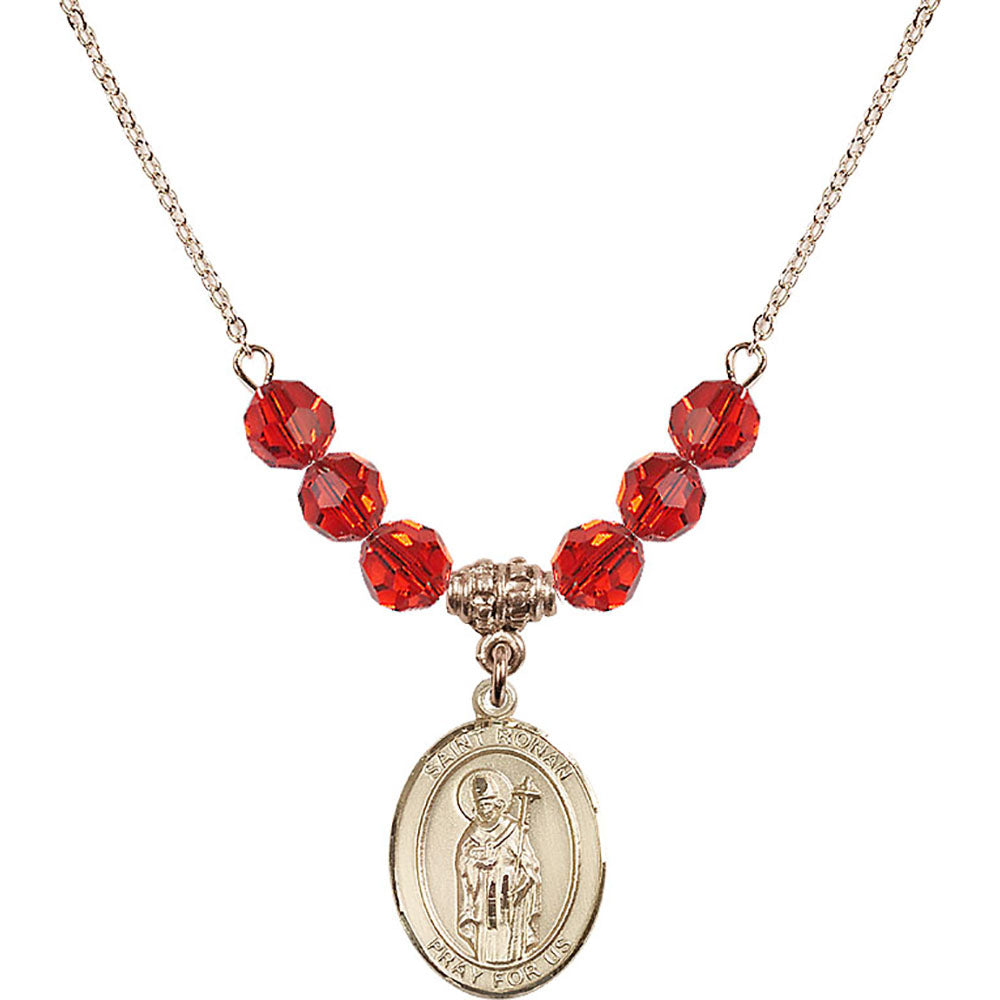 14kt Gold Filled Saint Ronan Birthstone Necklace with Ruby Beads - 8315