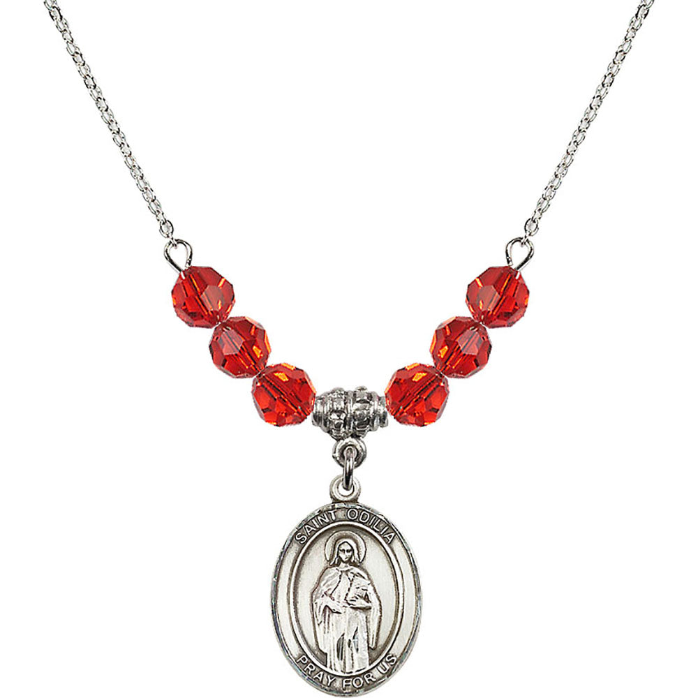 Sterling Silver Saint Odilia Birthstone Necklace with Ruby Beads - 8319
