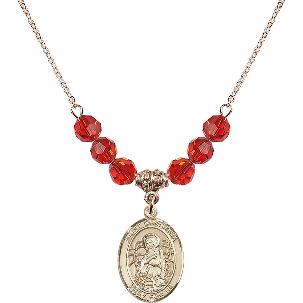 14kt Gold Filled Saint Christina the Astonishing Birthstone Necklace with Ruby Beads - 8320