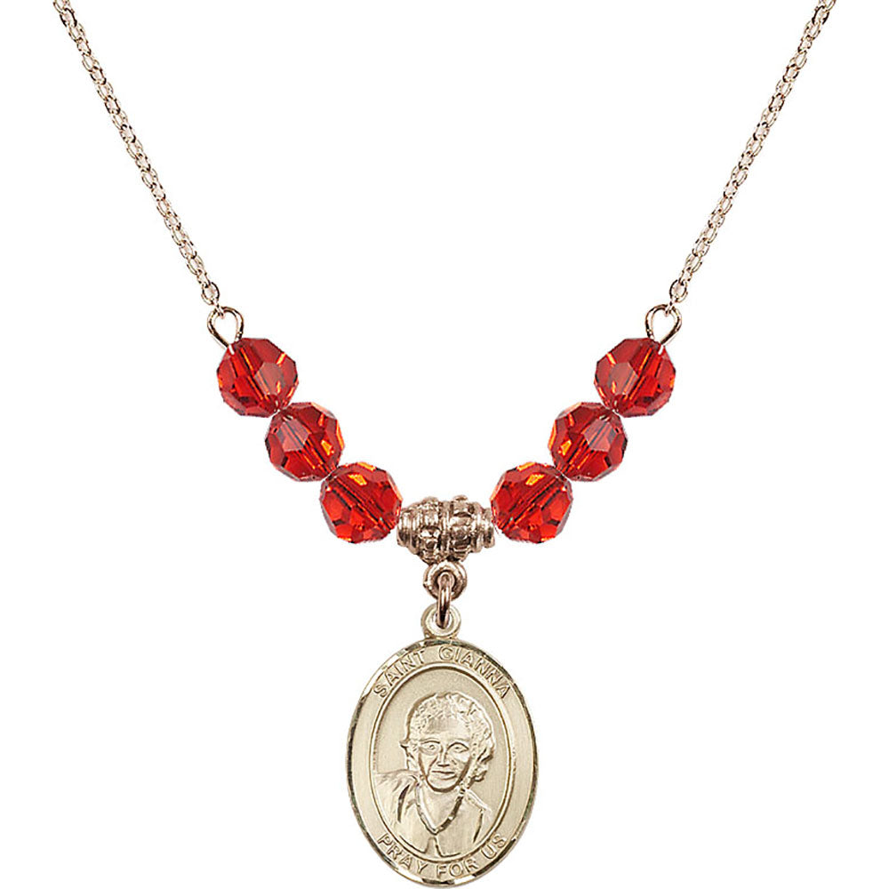 14kt Gold Filled Saint Gianna Beretta Molla Birthstone Necklace with Ruby Beads - 8322
