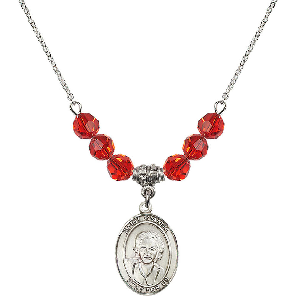 Sterling Silver Saint Gianna Beretta Molla Birthstone Necklace with Ruby Beads - 8322