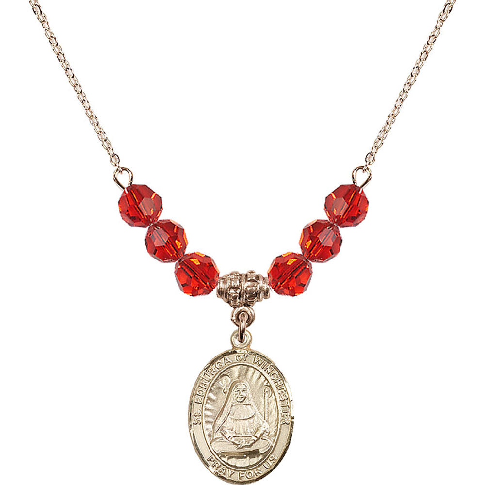 14kt Gold Filled Saint Edburga of Winchester Birthstone Necklace with Ruby Beads - 8324
