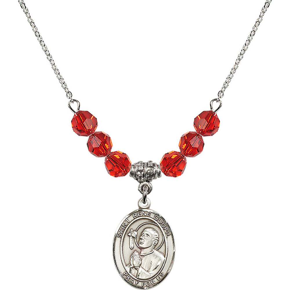 Sterling Silver Saint Rene Goupil Birthstone Necklace with Ruby Beads - 8334