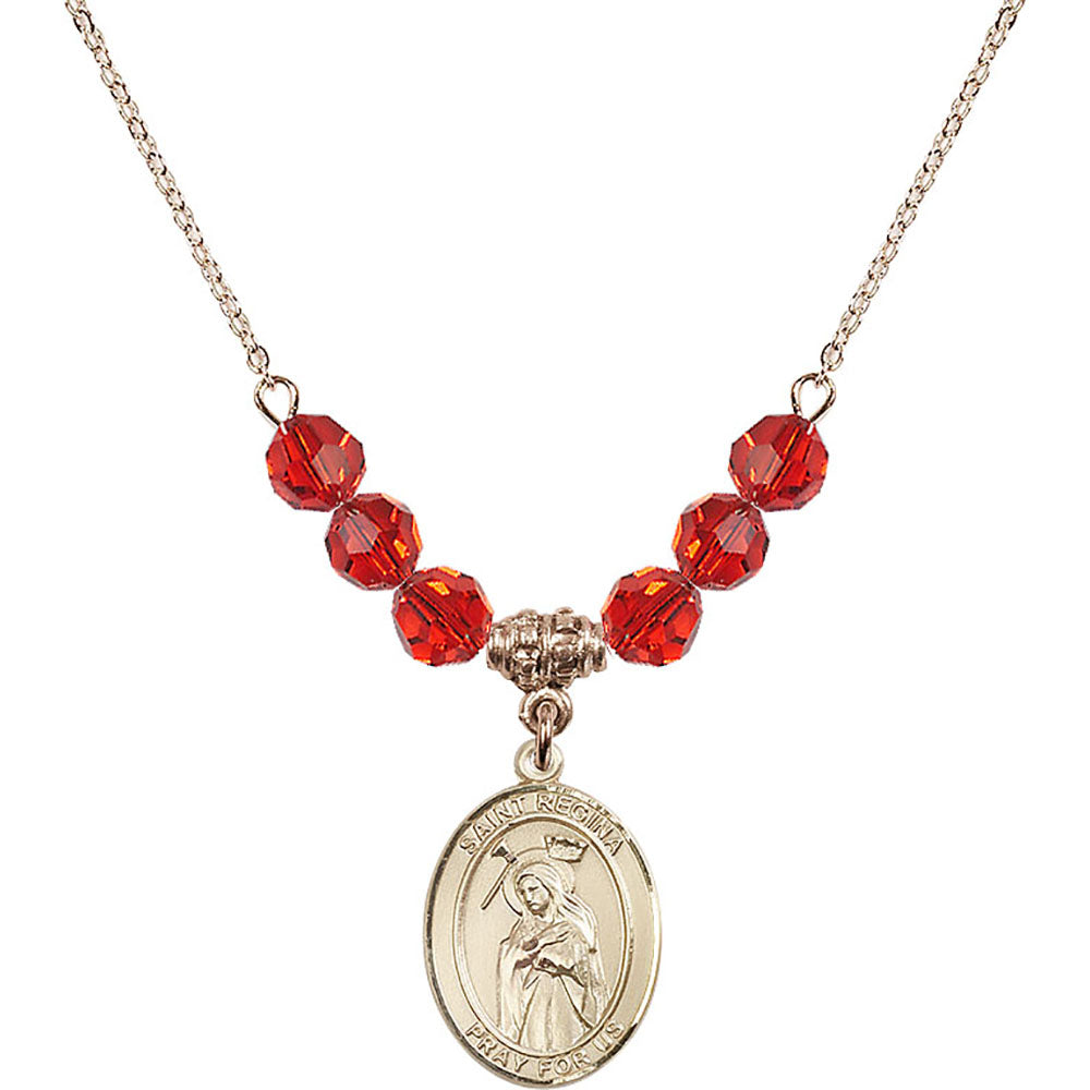 14kt Gold Filled Saint Regina Birthstone Necklace with Ruby Beads - 8335
