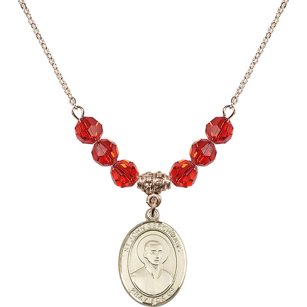 14kt Gold Filled Saint John Berchmans Birthstone Necklace with Ruby Beads - 8370