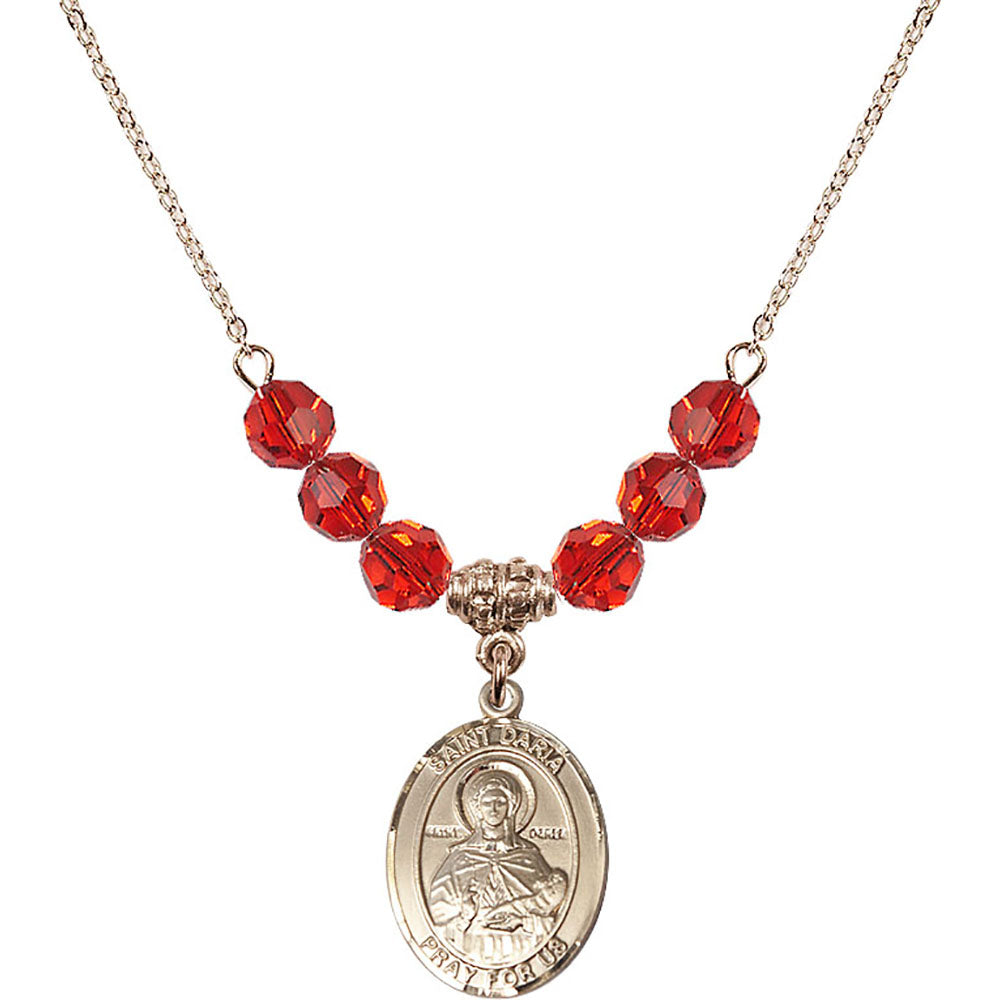 14kt Gold Filled Saint Daria Birthstone Necklace with Ruby Beads - 8396