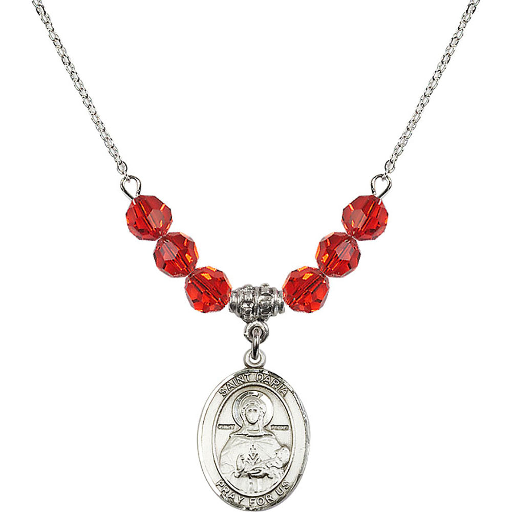 Sterling Silver Saint Daria Birthstone Necklace with Ruby Beads - 8396