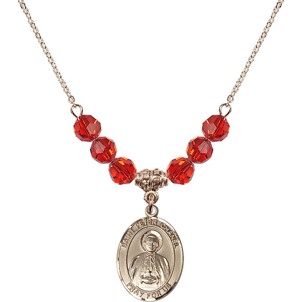 14kt Gold Filled Saint Peter Chanel Birthstone Necklace with Ruby Beads - 8397