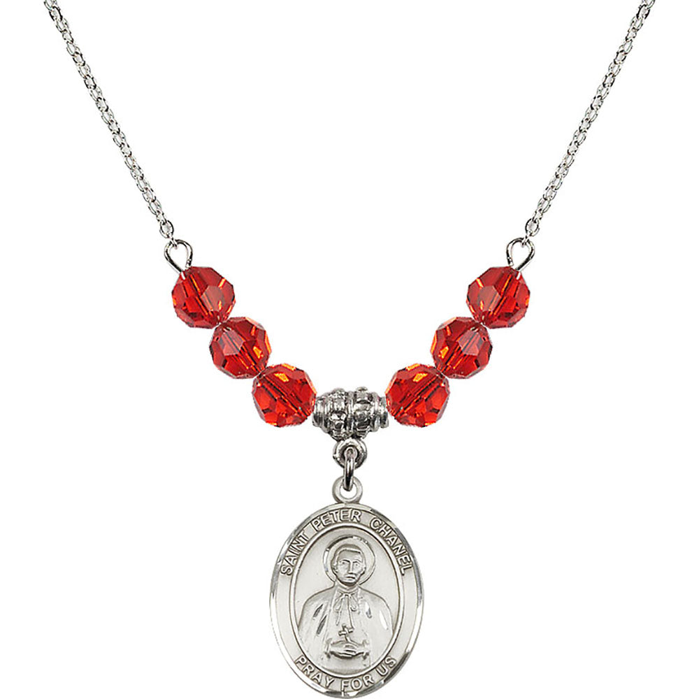 Sterling Silver Saint Peter Chanel Birthstone Necklace with Ruby Beads - 8397