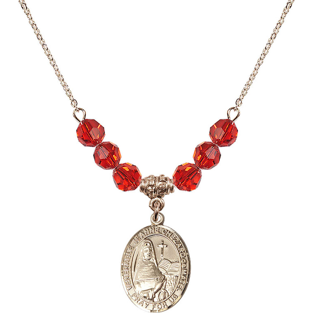 14kt Gold Filled Saint Jeanne Chezard de Matel Birthstone Necklace with Ruby Beads - 8401