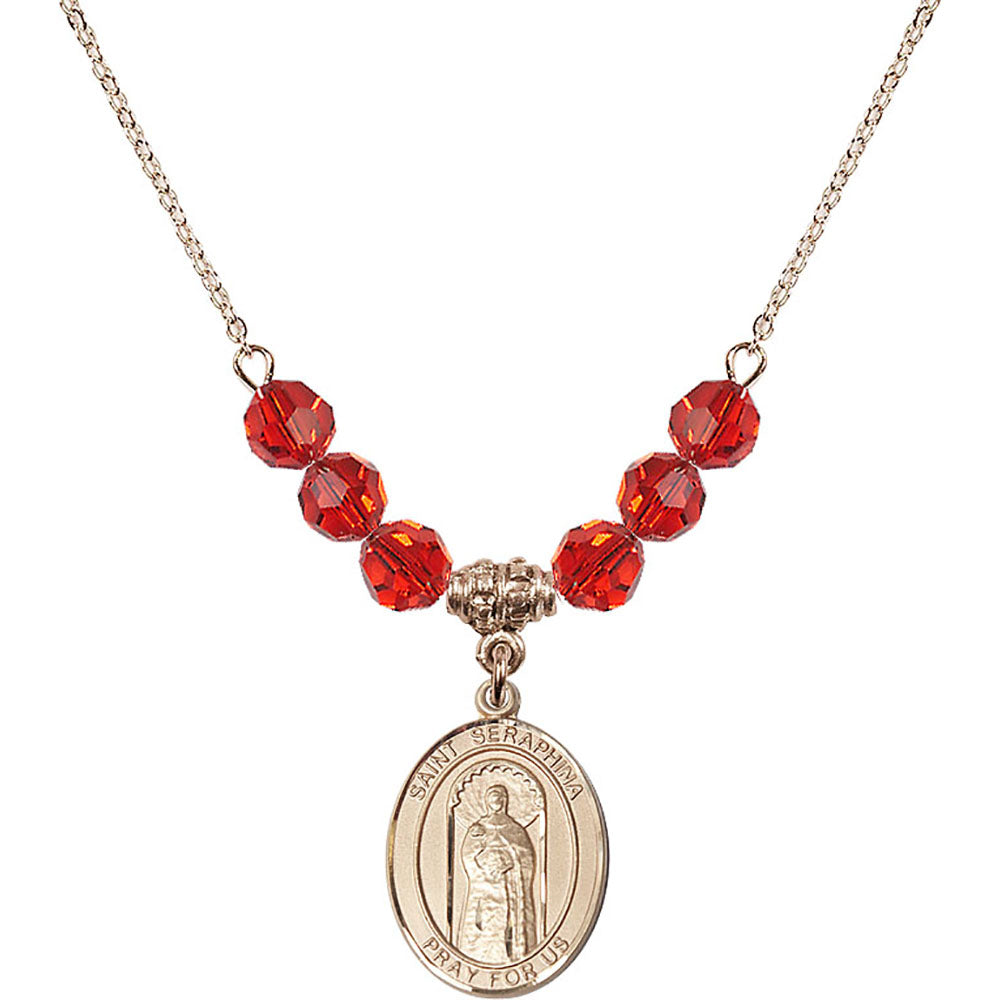 14kt Gold Filled Saint Seraphina Birthstone Necklace with Ruby Beads - 8405