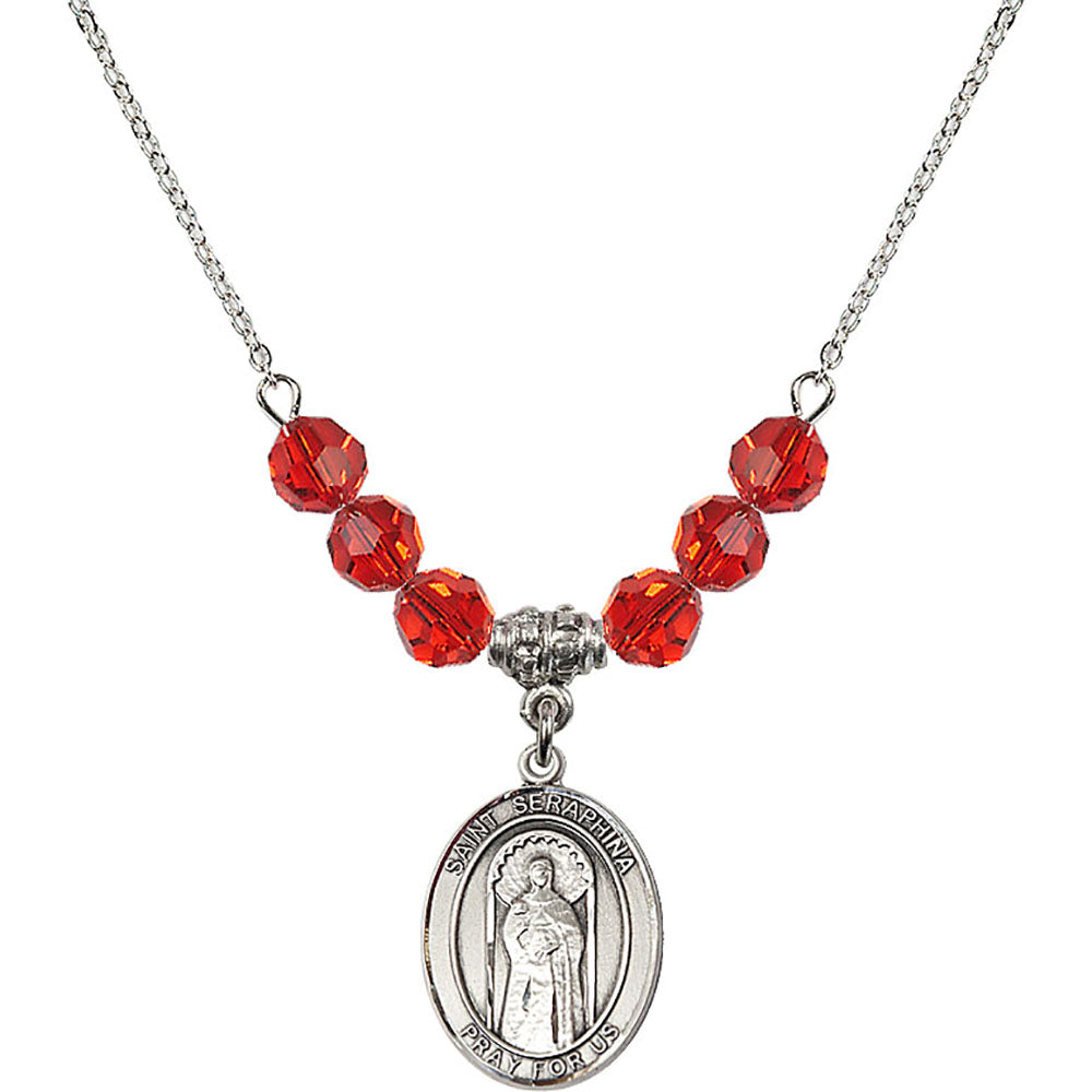 Sterling Silver Saint Seraphina Birthstone Necklace with Ruby Beads - 8405